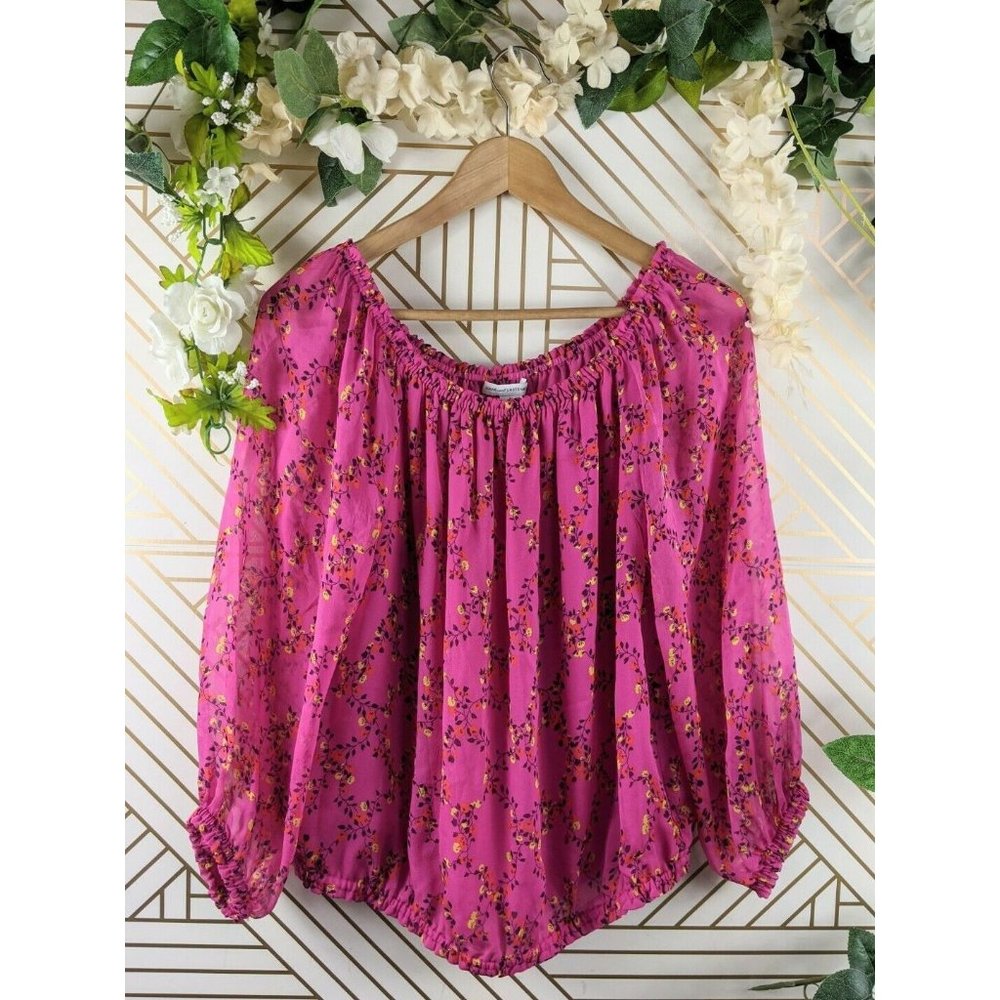 Diane Von Furstenberg Silk Pink Floral Blouse Size Medium